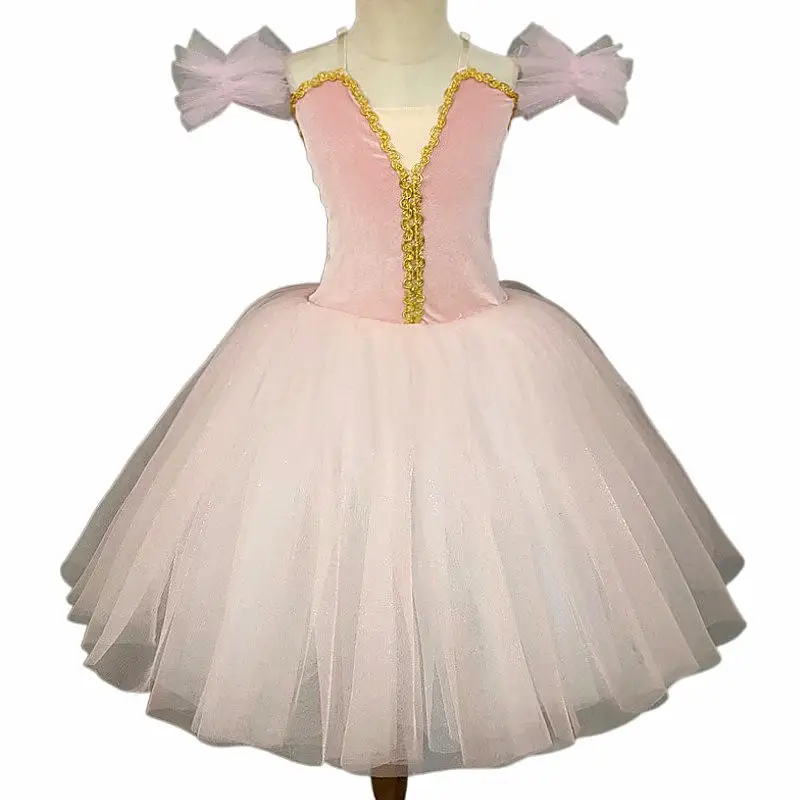 Professional Girls Children Pink Velvet Swan Lake Ballet Dance Costume Princess Ballet Tutu Gauze Skirt Dress Dancewear
