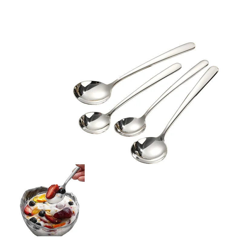 Large Round Spoons Long Handle Tablespoon 304 Stainless Steel Soup Spoons