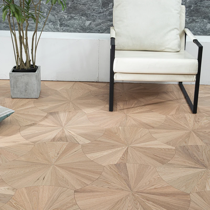 Art Parquet Design Oak Wood Flooring  Curved Leaf Lotus Round Hexagon Woven Design Parquet Wood Flooring