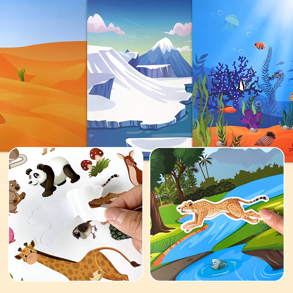 Reusable Sticker Pad set 5 scenes 200 pcs Activities Reusable Stickers Book big size Removable Sticker pad For Kids