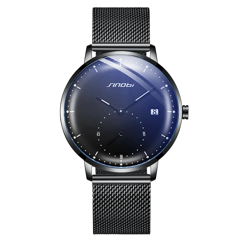 Luminous Calendar Timer Hand Men Watch Sunburst Lines Design Wristwatch with Stainless Steel Band