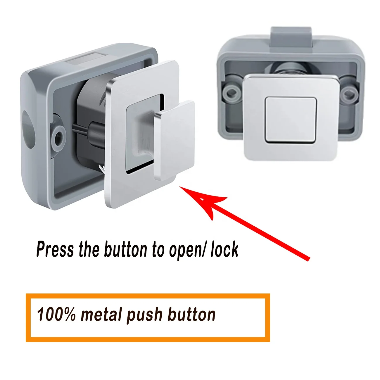 Metal Push Button Latch Square Push Lock Marine Latch for Boats Yachts Motorhome Caravan RV Campers Cabinet and Cupboard