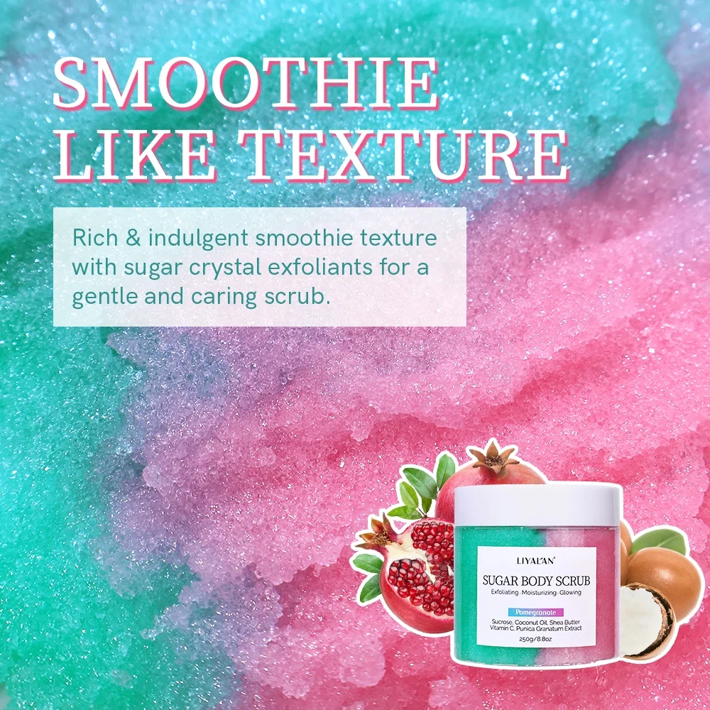 Custom Logo Skin Care Whitening Exfoliating Natural Organic Fruit Pomegranate Body Sugar Scrub