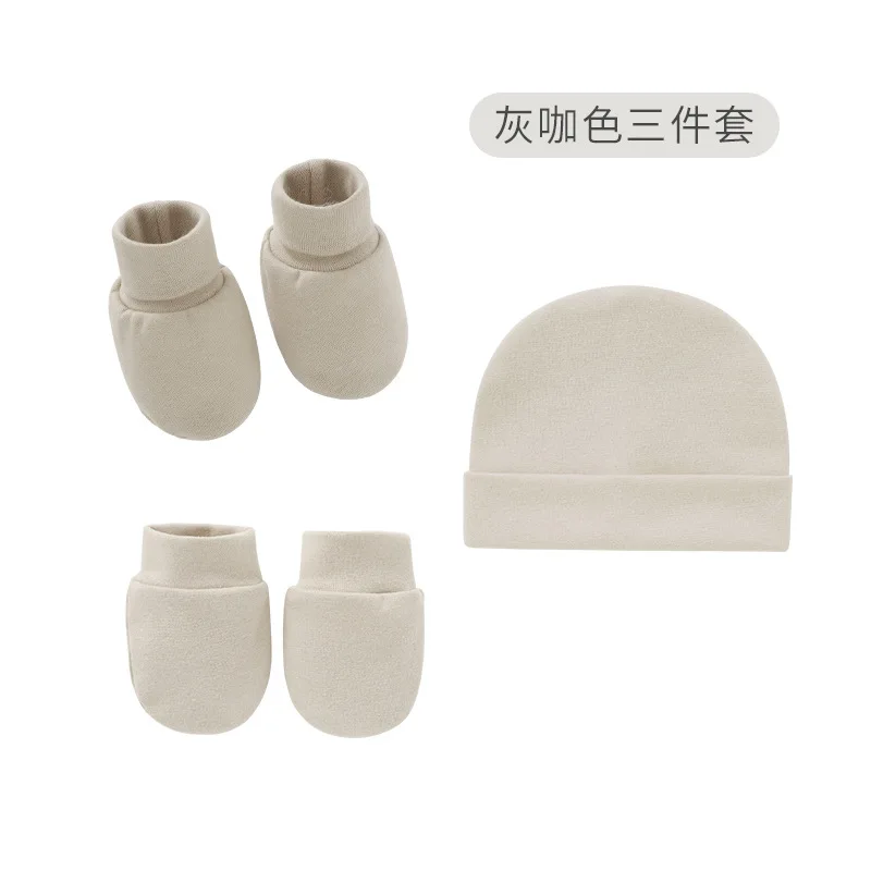 Newborn fetal hat+mittens+foot cover set summer single layer baby hat set