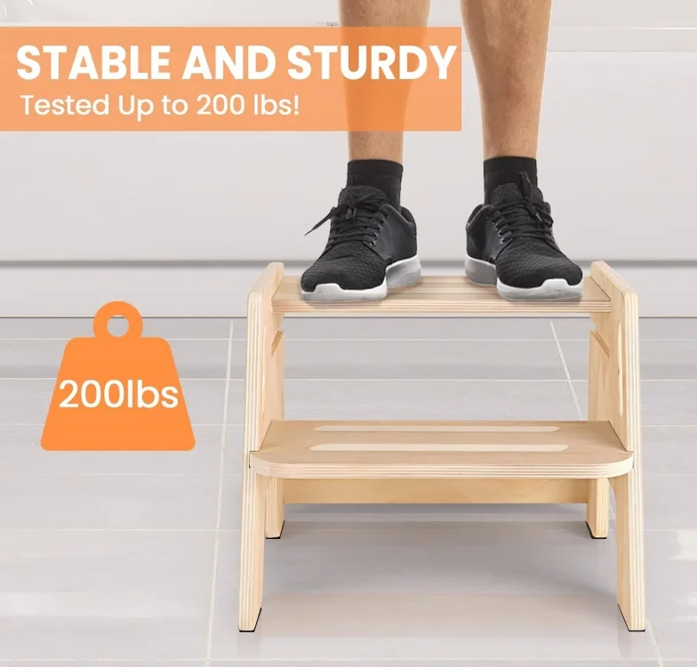 plywood Wooden Height-Adjustable 2-Step Stool for Kids, Potty Training Stool with Handles for Bathroom Sink