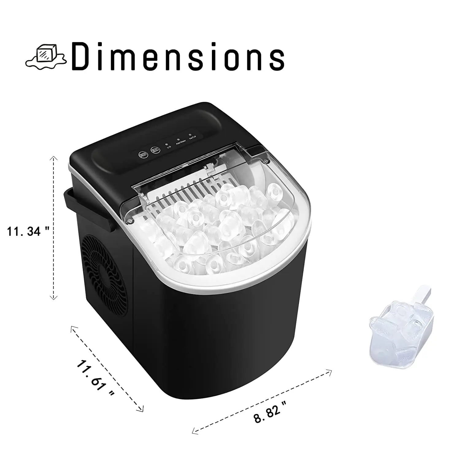 Portable Ice Maker Machine for Countertop, 2 Sizes Bullet Shaped Ice, 9 Ice Cubes Ready in 7 Minutes
