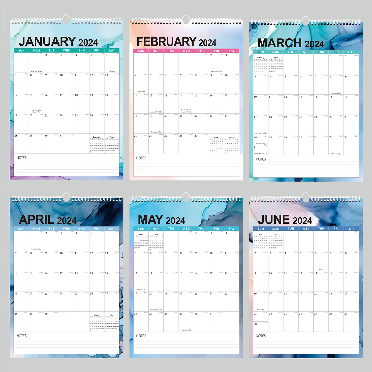 2024 English Wall Calendar - European-Style Holiday Edition Ready Stock English Version Design & Printing