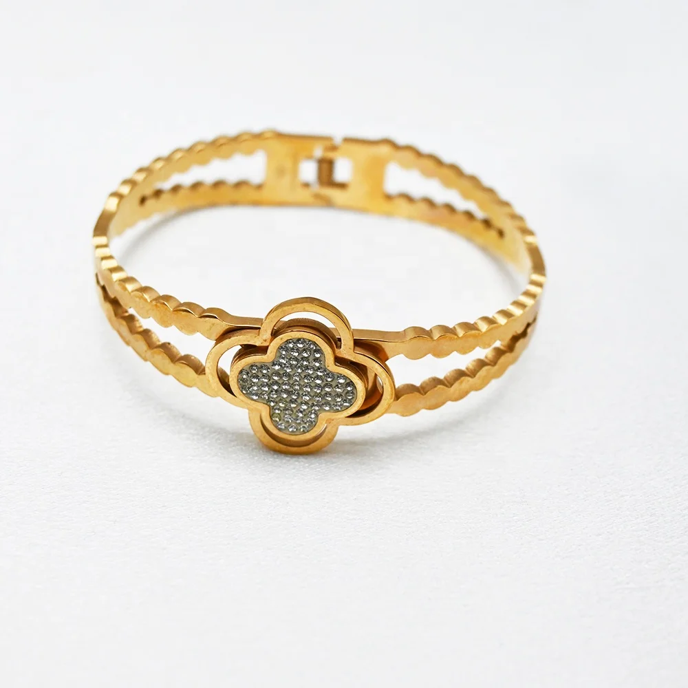 Korea Jewelry rose gold bangles latest designs clover leaf bracelet bangles jewelry for women