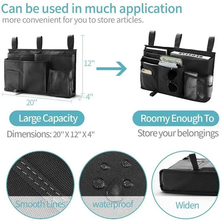 Multipurpose Bedside Storage Caddy Hanging Storage Organizer for Books Tablets Magazine Phone Remotes