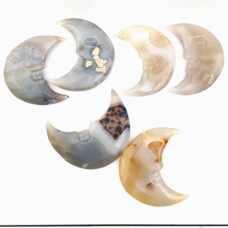 
Hot Factory direct selling Wholesale Hand Carved Rare Agate Geode Moon face Shape Crystal Moon For Gift 