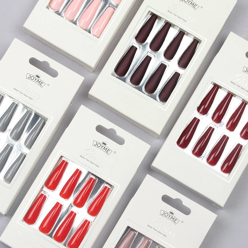 Hot selling Solid color matte ballet nail scrub long length false nail patch 24 piece/box