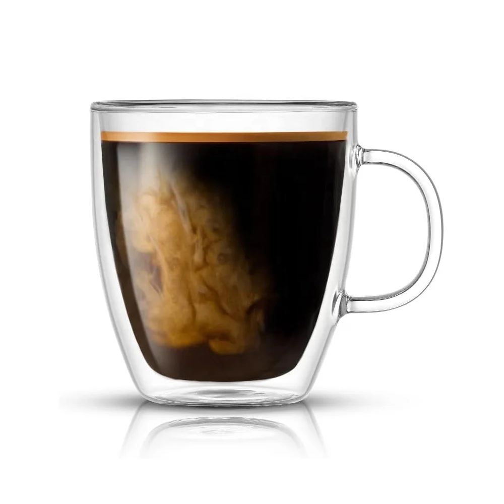 Strong Double Walled Insulated Drinking Glasses with Handle Glass Coffee Cups Dishwasher Microwave freezer with NO RISK