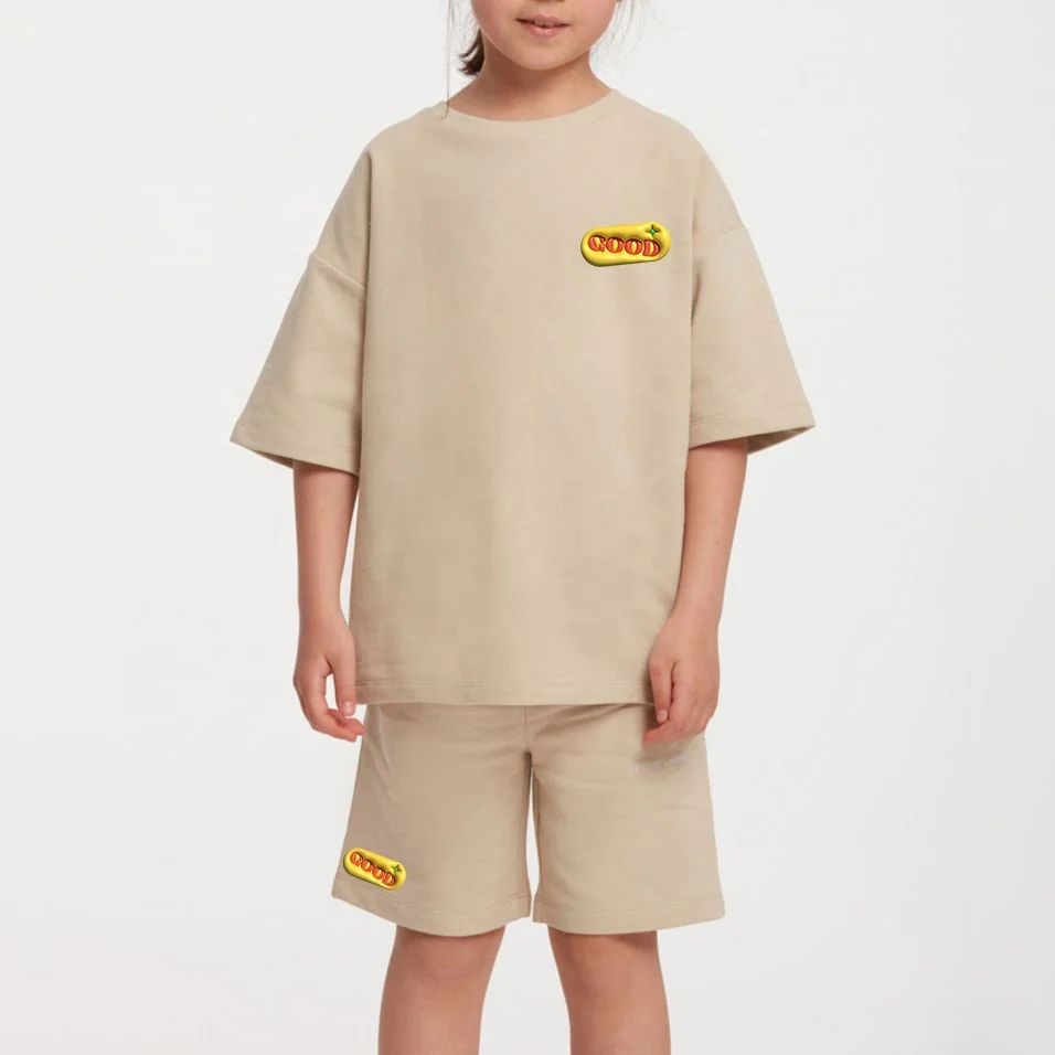 Oem Wholesale Brand Children Clothing Manufacturer Custom Puff Print Kids 2 Piece Set Summer Outfits