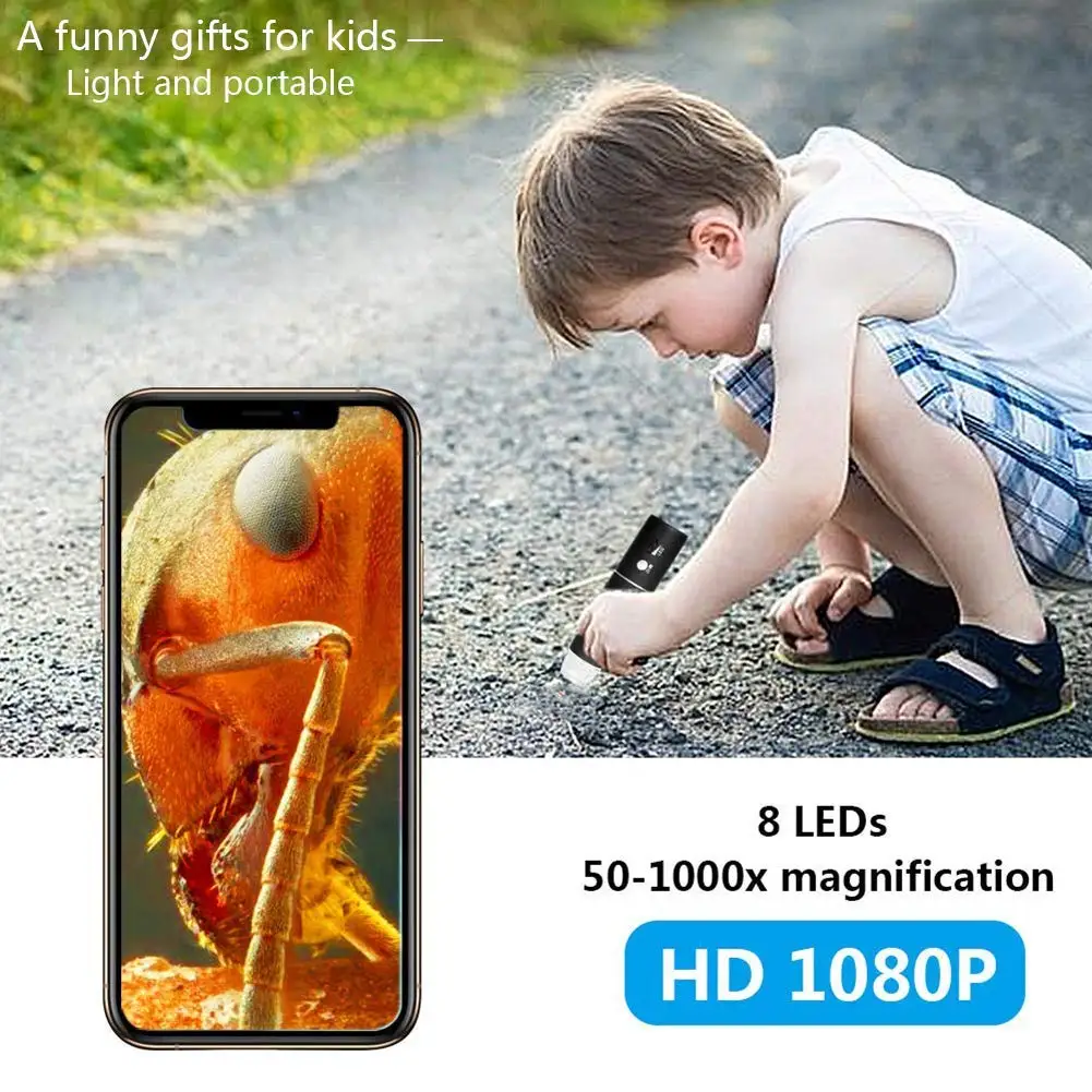 1080P HD 2MP 1000X Magnification 8 LED USB 2.0 Metal Stand Wifi Digital Microscope