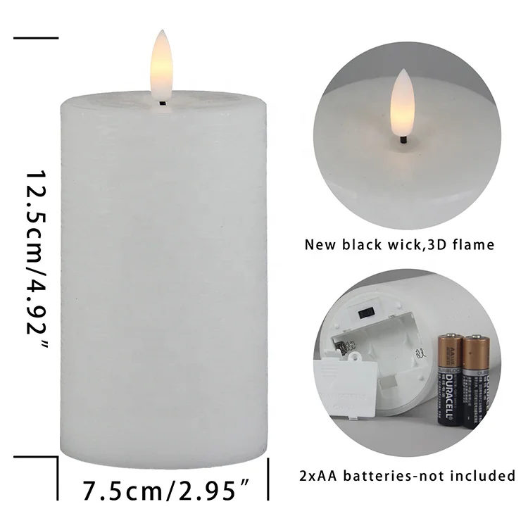 Flickering wholesale flameless candles wax with 3D real flame