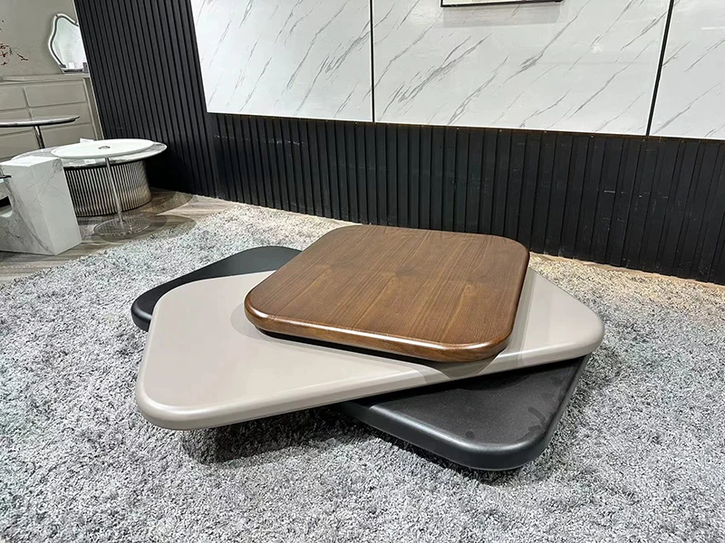 Italian Modern Simple Villa Coffee Table Minimalist Walnut Veneer Revolving Extendable Low Tea Table Furniture for Living Room