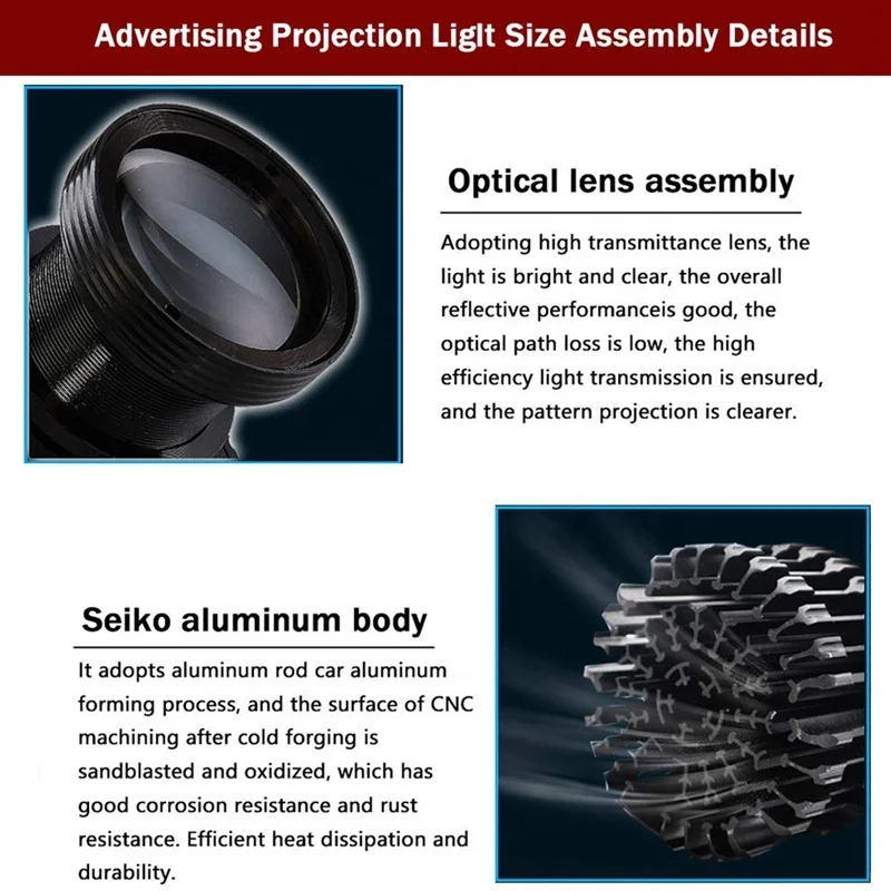 
60W LED GOBO Logo Projector Light with Remote Control Gyrating Function Manual Zoom Focus Customized Gobos 