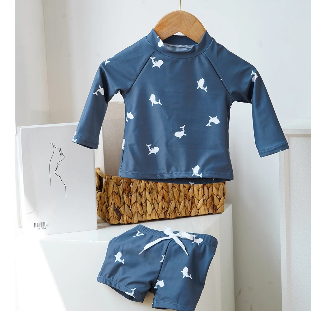 Baby Boys Summer Swimwear Polyester Fabrics Kids Swimsuit Plain Colors Children Swim Clothes