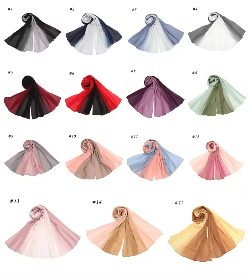 Fashion Gradient Color Scarf Long Muslim Shawls Hijab Turban Head Wrap Islamic Summer Thin Headwear Female Accessories