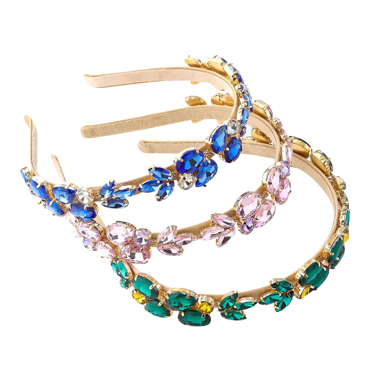 custom shower wash face spa dainty super sparkle velvet fabric pave multi color glass crystal headband for women