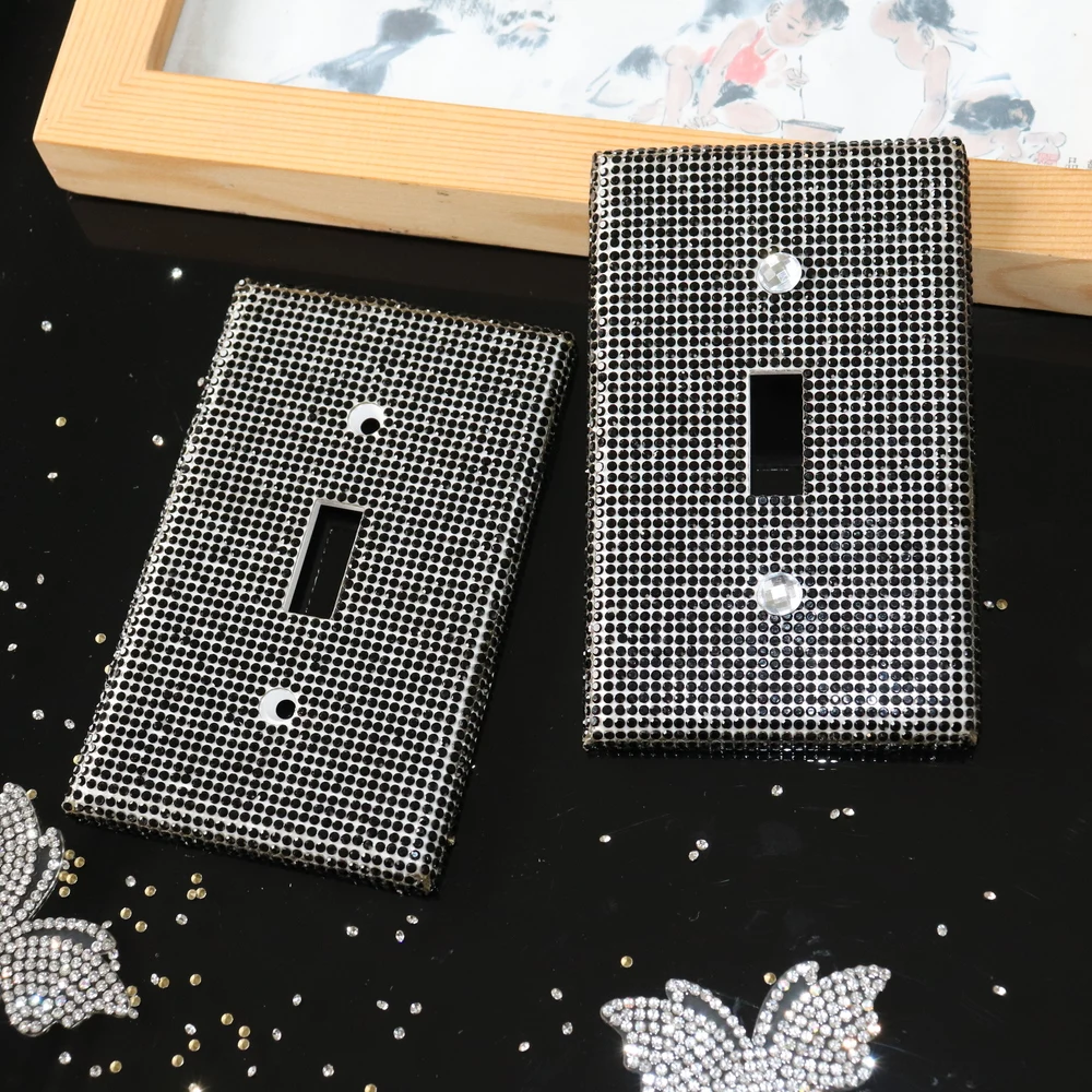 Bling Fashion Outlet Protective Crystal Diamond Rhinestones Wall Plate Panel 1 Gang Toggle Light Decorative Socket Switch Covers