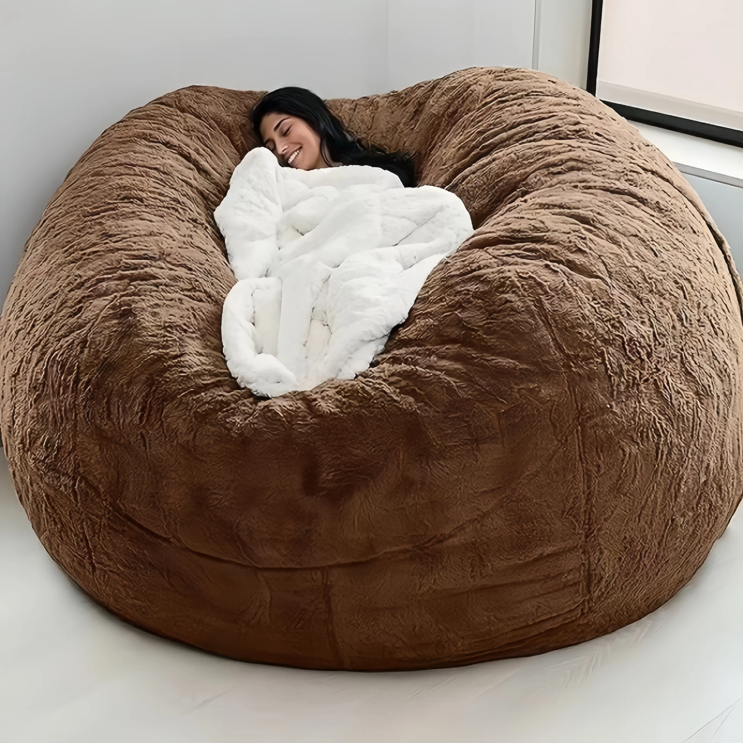 wholesale hot selling fluffy lazy floor sofa cushion giant fur bean bag chair cover for kids adults fabric cover leisure sofas
