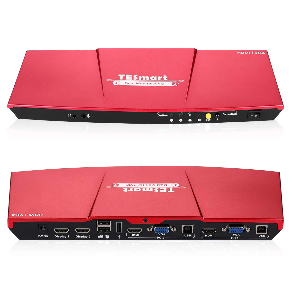 Certified 4x2 Dual Monitor KVM Switch support only a set of keyboard & mouse and 2 monitors to control 2 PCs