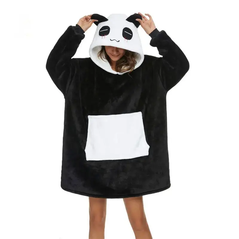 Super Soft Warm Comfy Large  Blanket Oversized Pullover Hoodie Panda Blanket Comfortable Adult Winter Plush Fleece Blanket