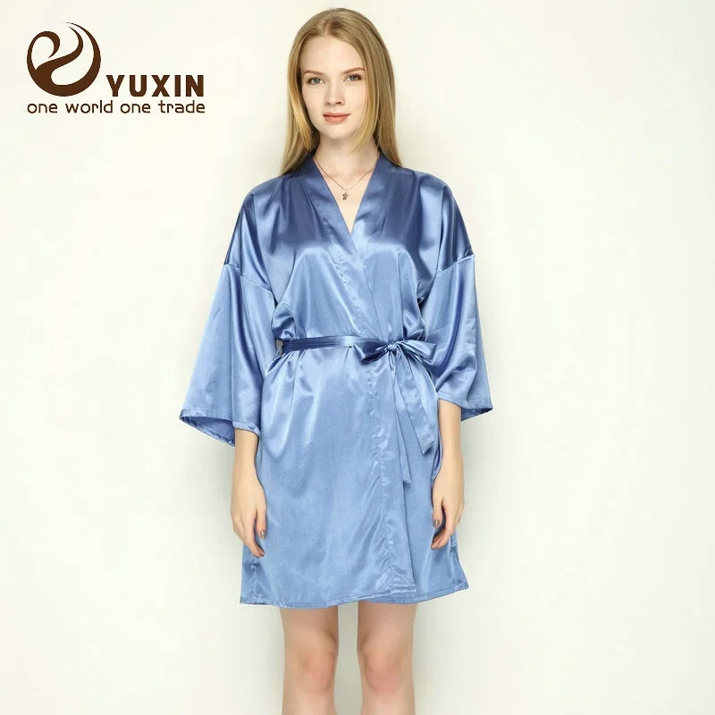 Cheap Chinese Robe silk Plain Silk Satin Rhinestone Bride Robe 6010