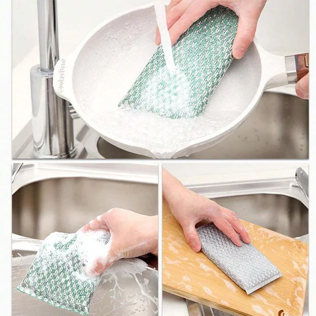 Custom Kitchen Cleaning Sponge Non-Scratch Heavy Duty Stainless Steel Wire Mesh Sponge Scouring Pad Sponges For Dishes