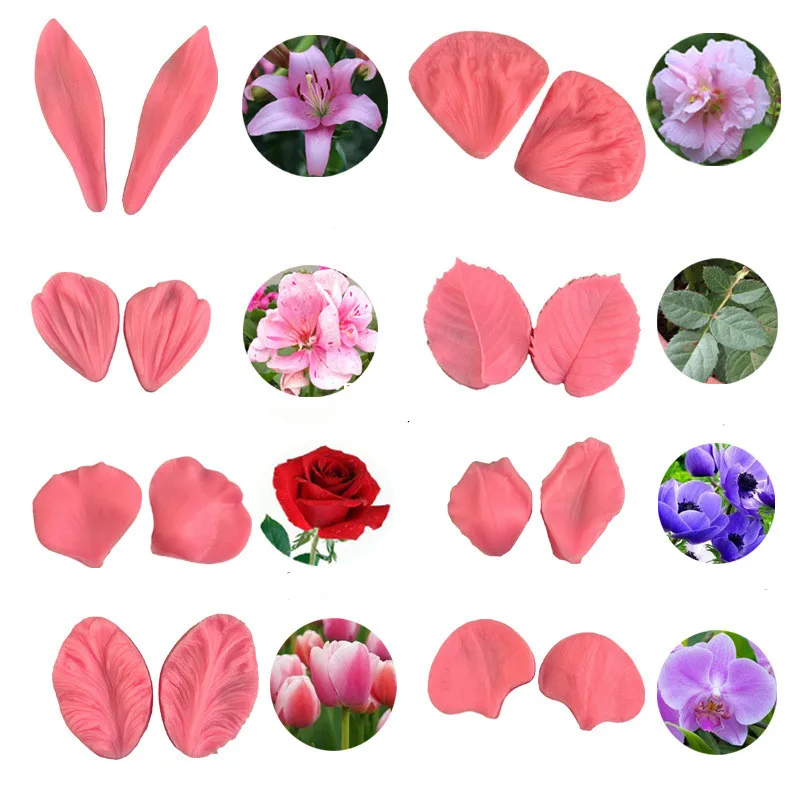 Homesun HY Flower Fondant Silicone Veining Mold Gumpast Rose Peony Lily Tulips Wedding Flower Cake Decorating Tools