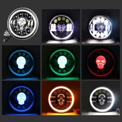 65W 7 Inch LED Headlight With White H/L Beam DRL Yellow Turn Signal RGB Angel Eye Headlight Light For Jeep Harley