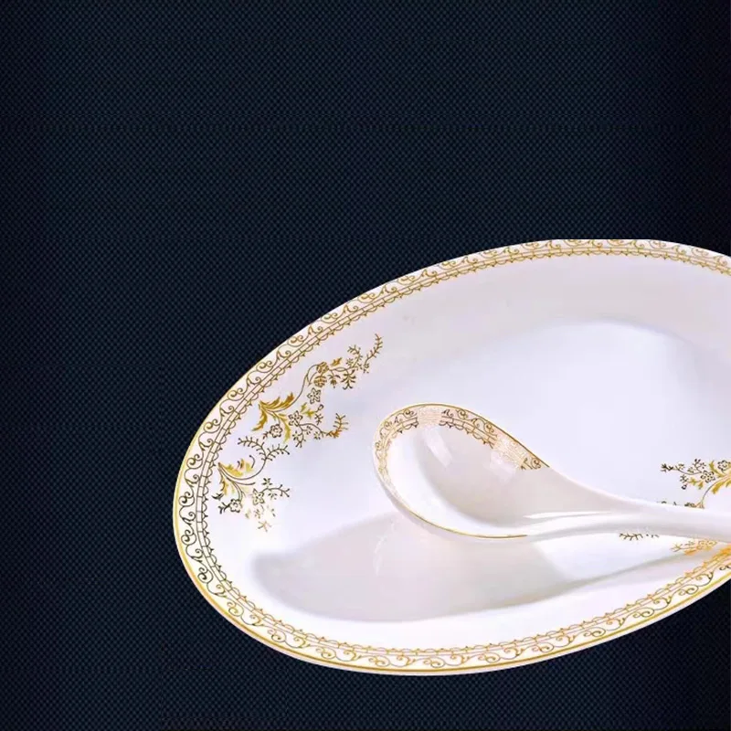 Luxury Food Grade Porcelain Restaurants Bowl Dishes Plates Dinner Set Tableware Golden Edge Bone China Dinnerware Set