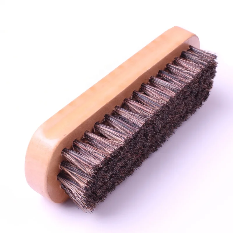 cheap wooden shoe brush with horse hair for boot leather shine and cleaning