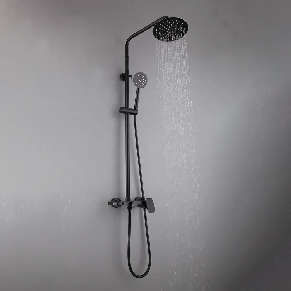 Matte Black Wall-mounted SUS304 bathroom faucet set hotel rain waterfall shower system
