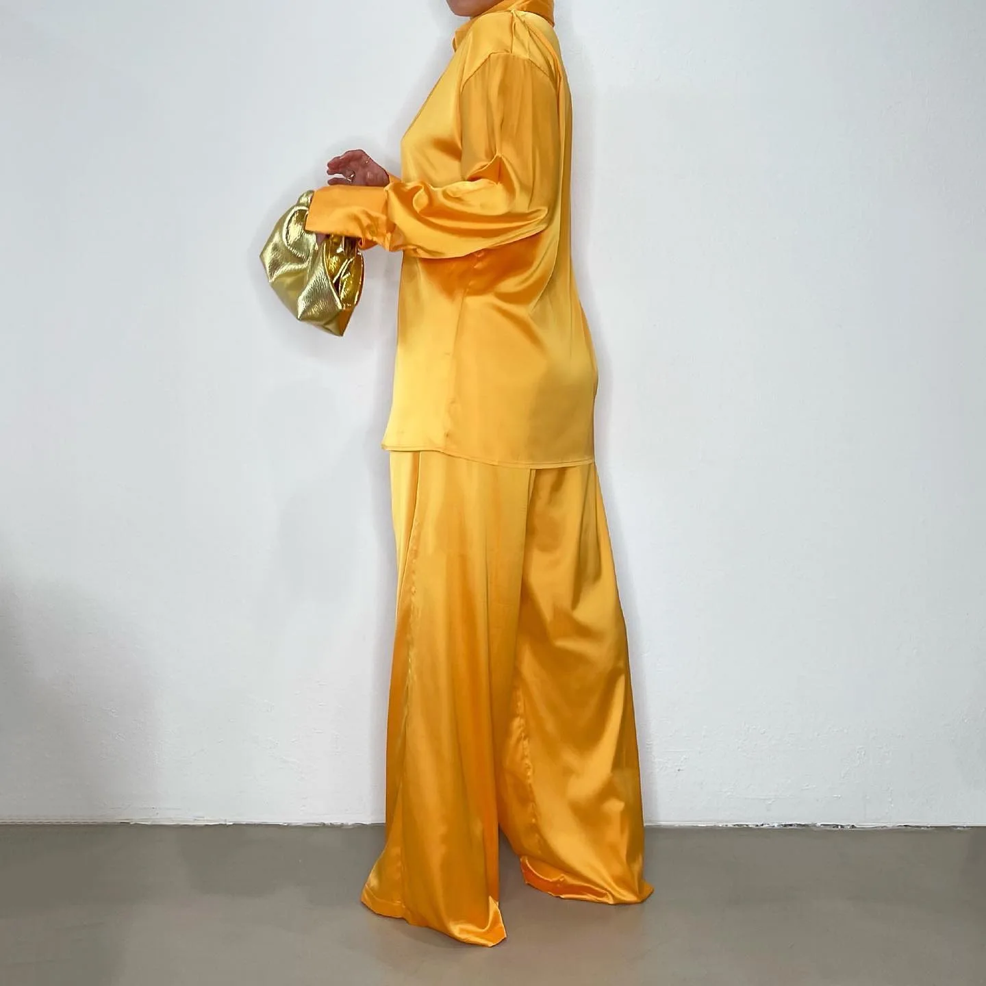 Spring Fall Women S-5XL Plus Size Long Sleeve Shirt And Pants Satin 2 Piece Set Lounge Wear Set Causal Loose Clothes