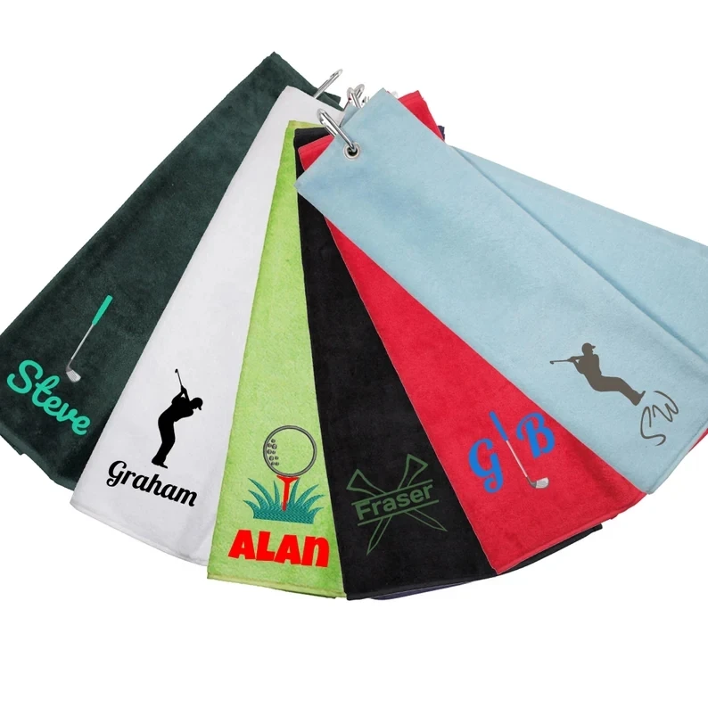 Personalized Bowling Towels 50cm*40cm Cotton Golf Towels Tri Fold Golf Towel With Carabiner Clip Custom DIY Monogram