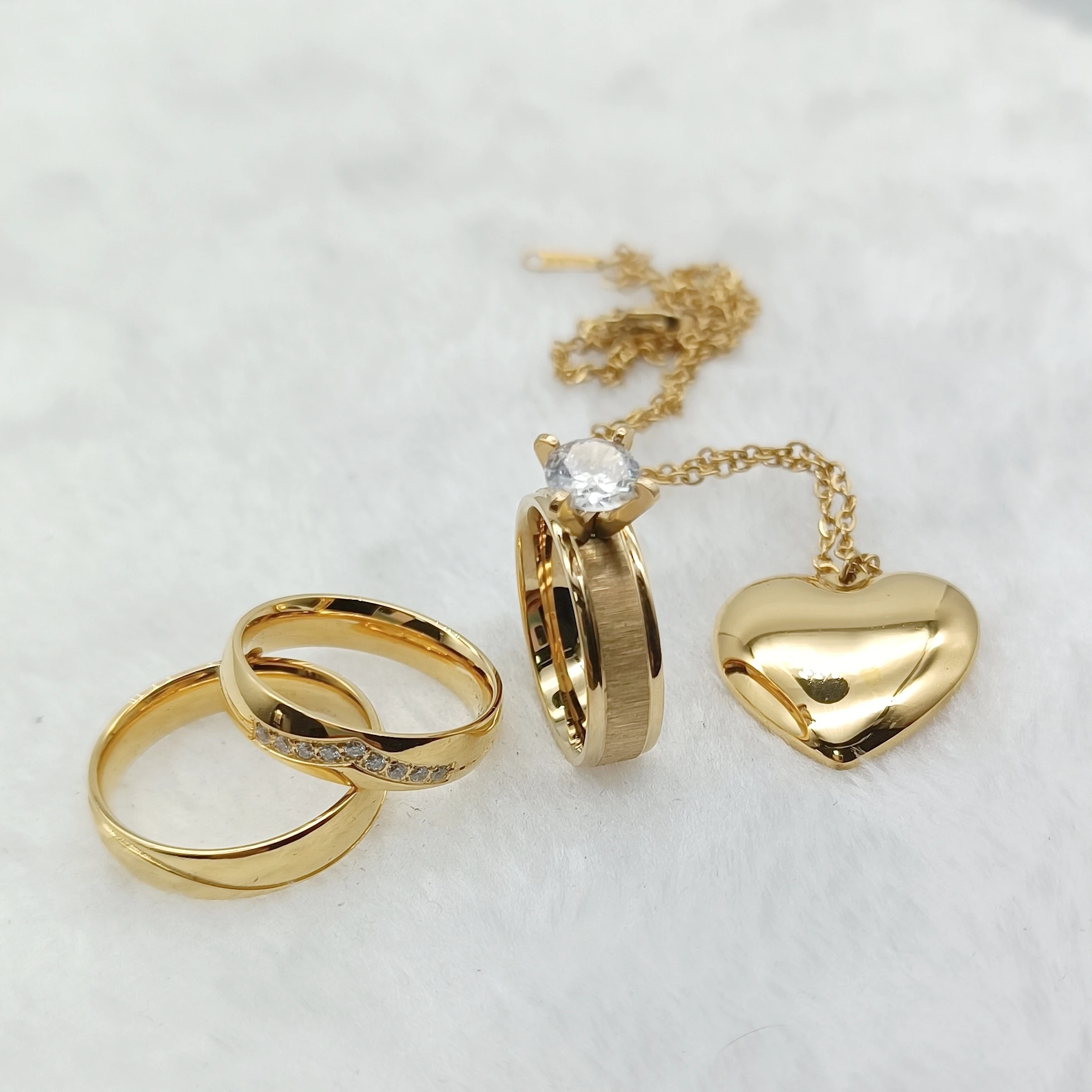 Gold Plated Rings With Cz Diamonds Infinity Wedding Wholesale Promise Couples Ring Engagement Jewelry Sets Pendant