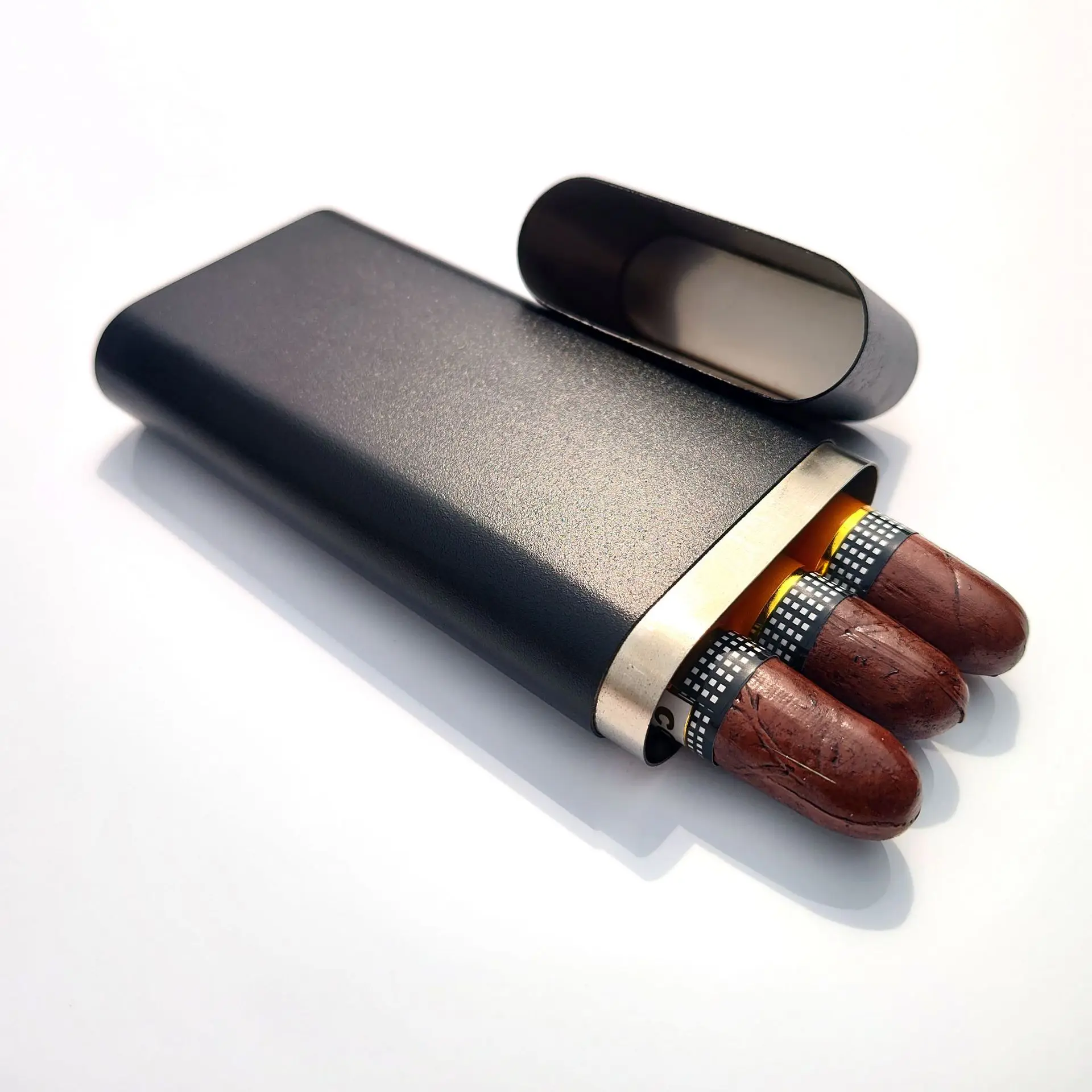 Matte Black Portable 2oz Hip Flask Cigar protective case box Brushed 304 stainless steel thickened three cigars tubes