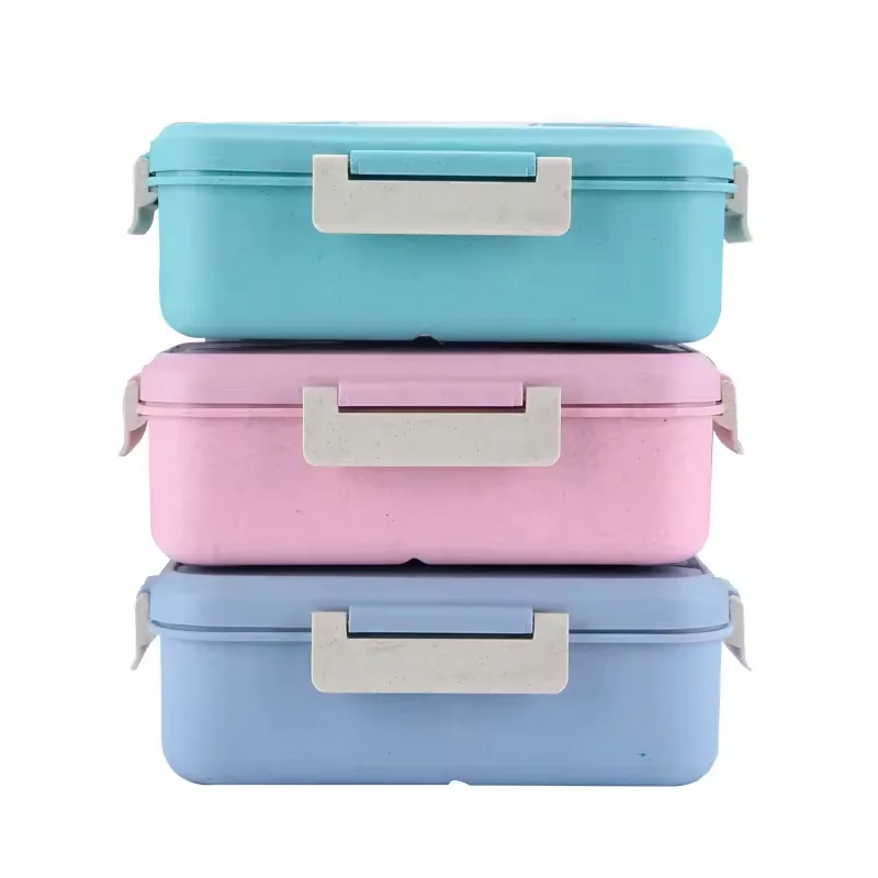 Food Grade Stackable 2 Layers Round Plastic Wheat Straw Food Container Lunch Box Bento Lunch Box with Spoon and Fork