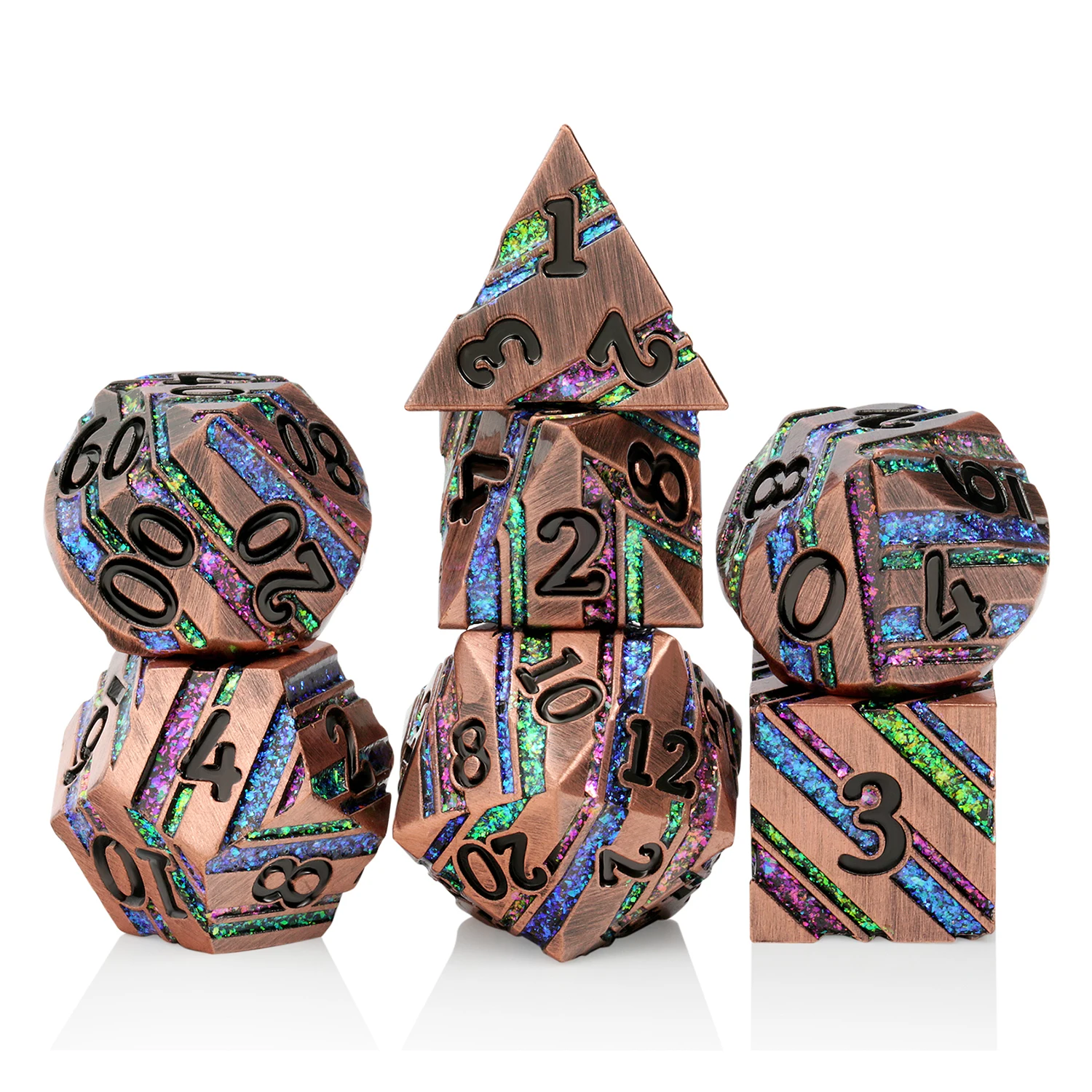 Copper Plated Polyhedral Striped Metal dice set D&D 7 die Customized Metal dnd dice Stripe RPG dice dnd for Tabletop Games