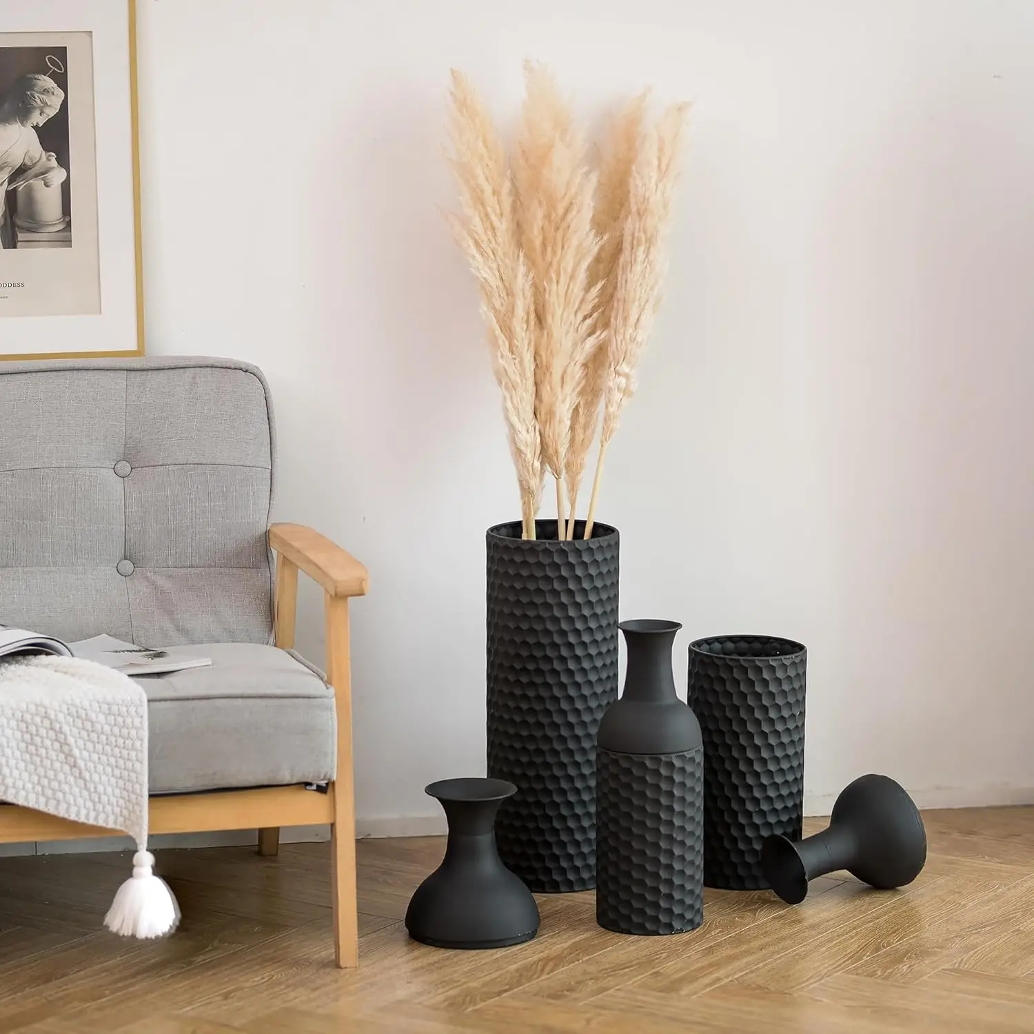 Lander Set of 3 Metal Floor Vase Giant Floor Standing Vintage Floor Vase for Living Room