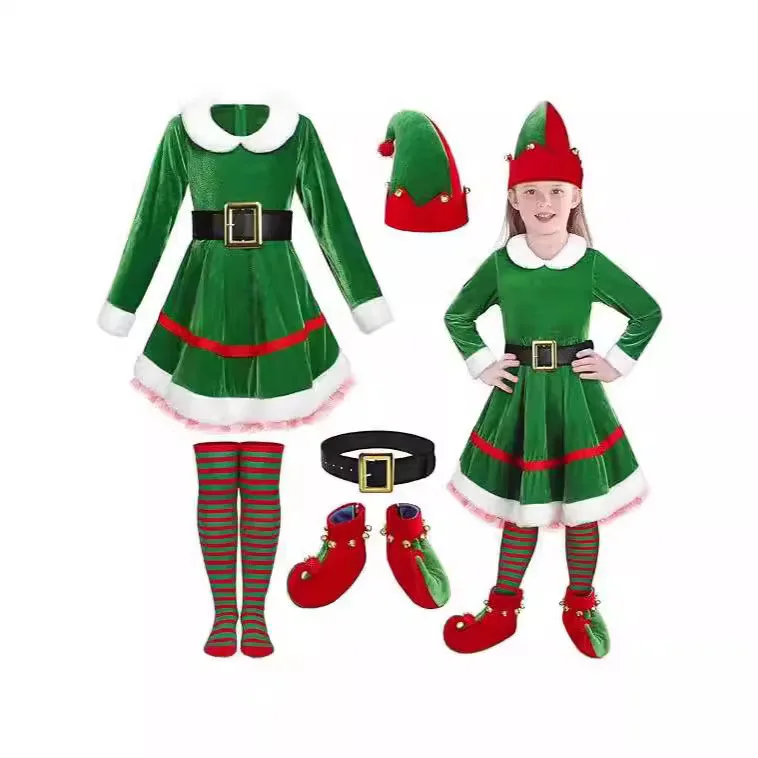 LP Girl Christmas Elf dress costume set Elf cosplay costume Velvet dress Christmas dress