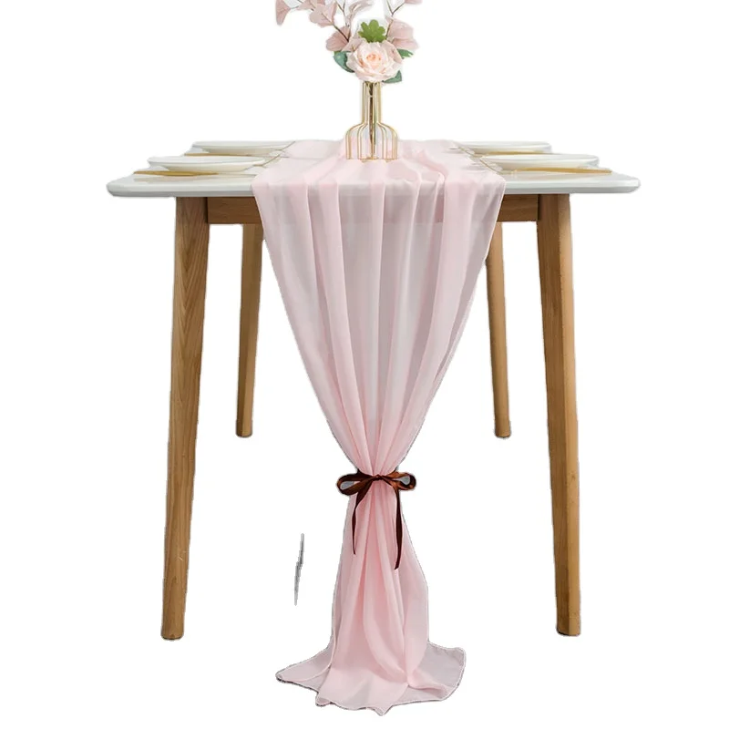 Elegant western style  rose gold chiffon table runner wedding table runner