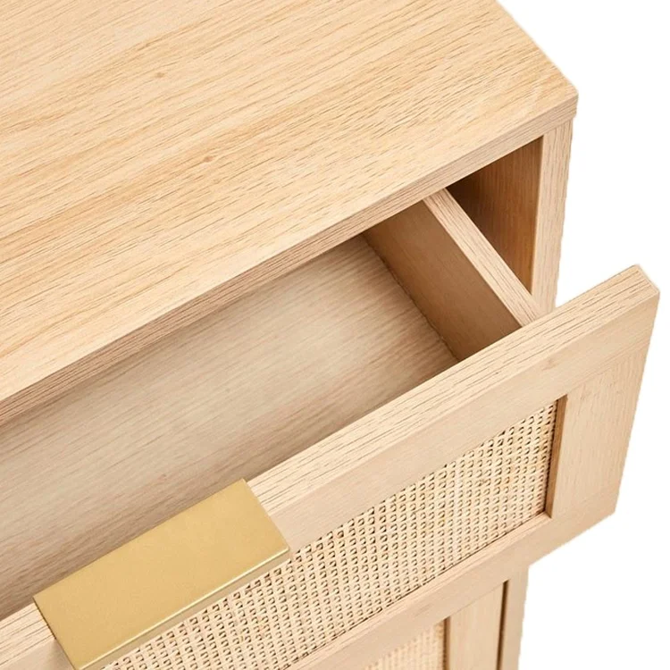 Jinsong Fashion Rattan Bedside Furniture 2 Door Bedroom Living Room Chest Small Wooden Rattan Storage Cabinet