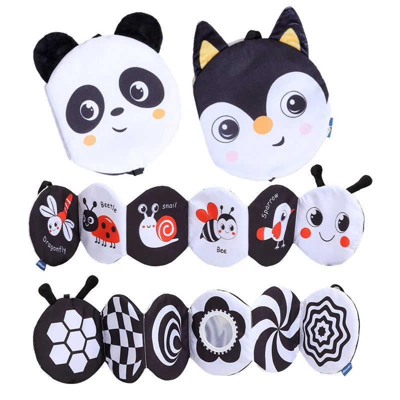 Black and White Panda Bee Fox Round Bed Hanging Fabric Cloth Book Baby soft Cloth toy