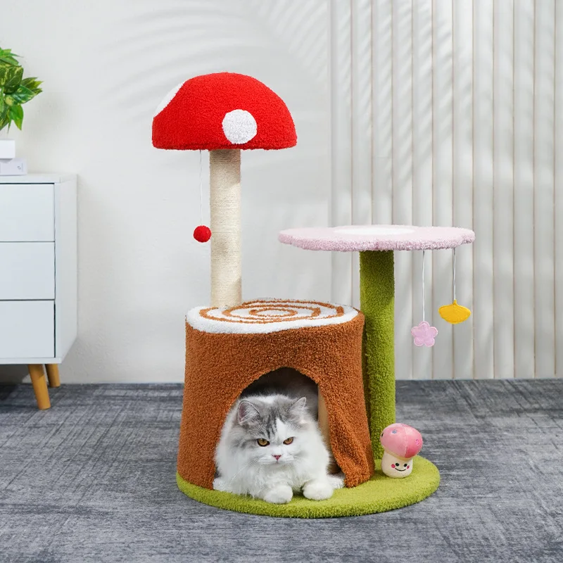 Mushroom Cat Tree House Flower Cat Tree With Cat Scratching Post And Hanging Toys