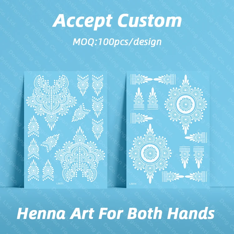 Both Hands Fake Henna Indian Mehndi Design White Sexy Temporary Rose Tattoo Stickers For Women Girls