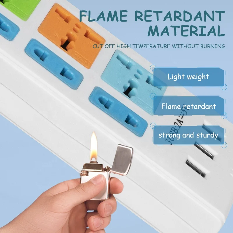 extension board with usb port Universal standard 6outlet muliple type colorful extension socket power strip