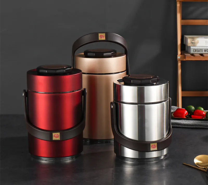 Premium stainless steel vacuum insulated portable food container with two extra grids/compartments